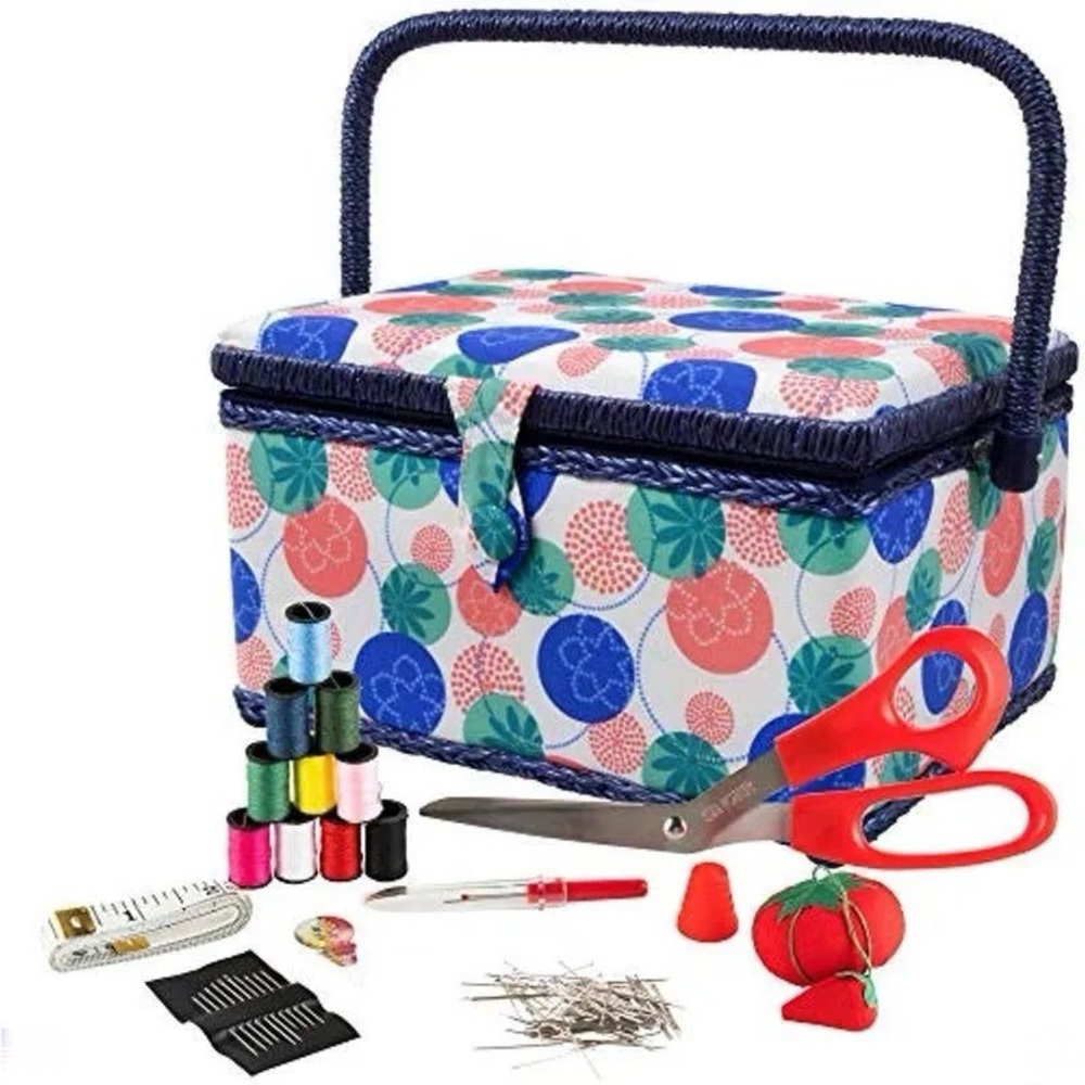 Large Colorful Singer Sewing Basket with Accessories